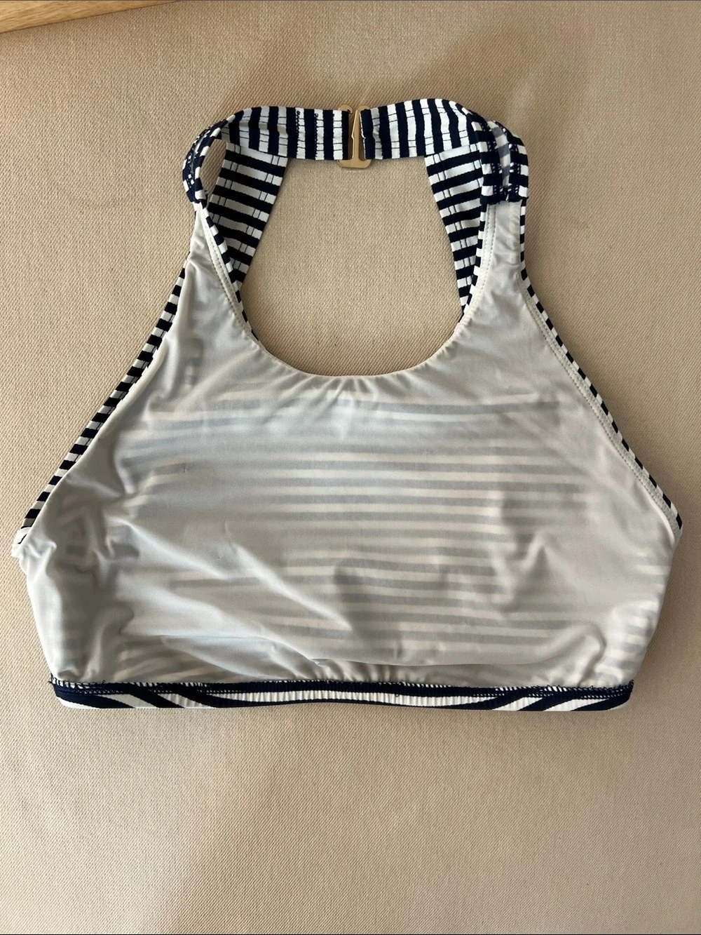 Tory Burch Striped Navy and White Halter Bikini Top